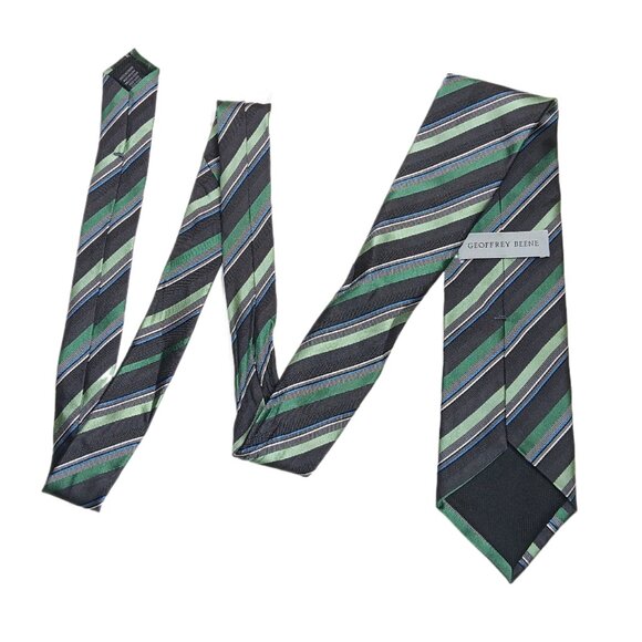 Geoffrey Beene Silk Repp Tie Men’s Long 62.5” Green Stripe Preppy Classic New - Picture 3 of 4